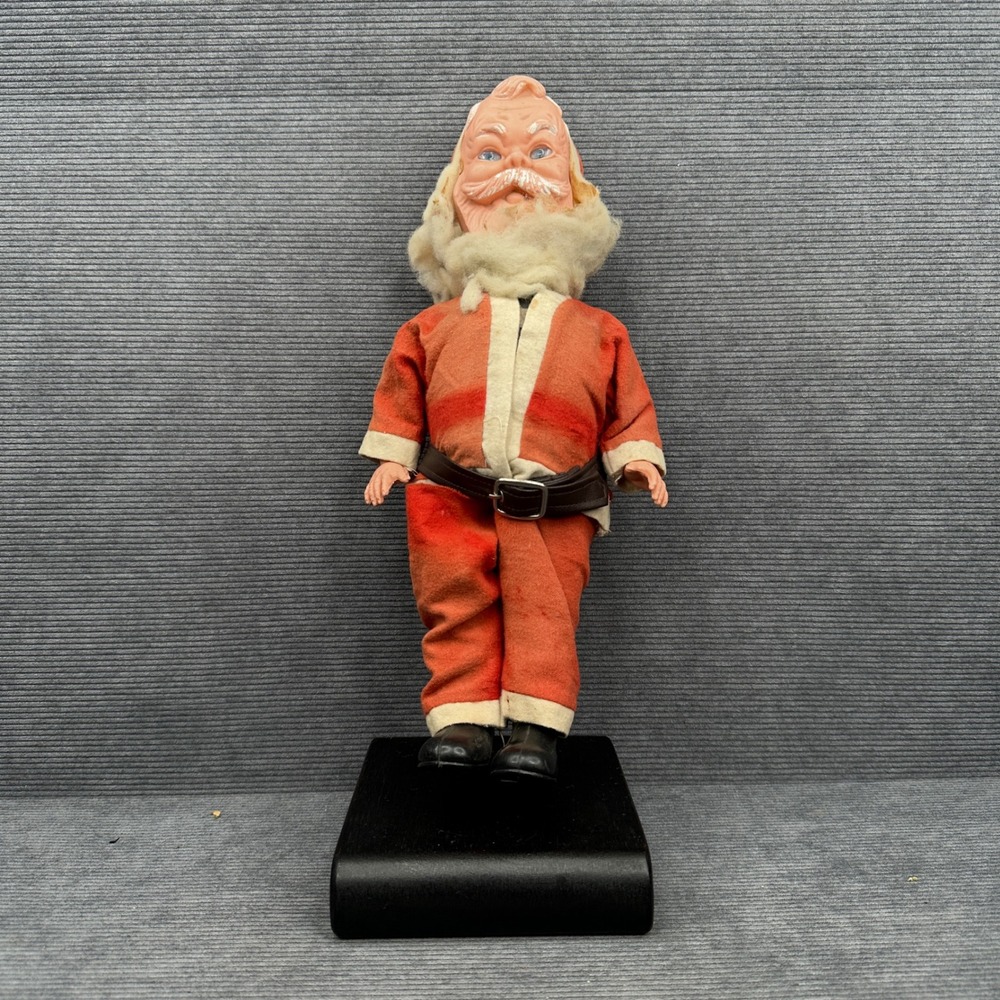 Vintage Santa Claus Figure 12 Inch Christmas Doll Plastic Face Red Fabric Suit